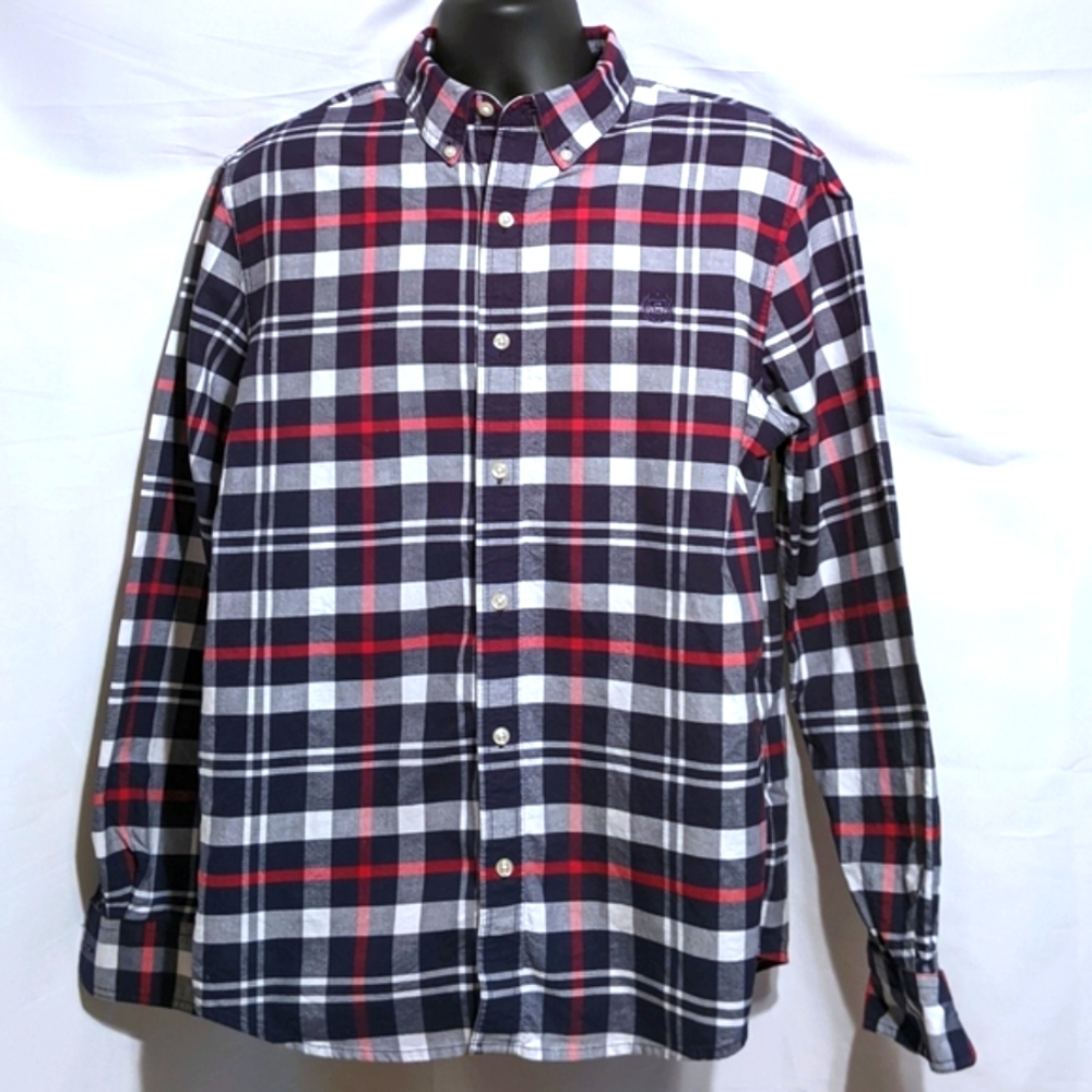 Chaps Men's Red White and Blue Button Down Shirt- Large